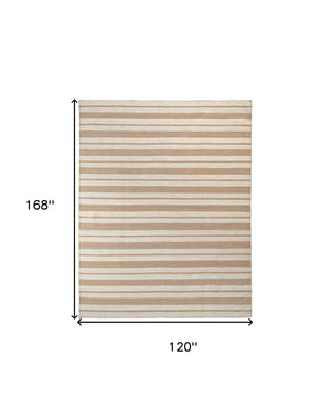 Homeroots 10' X 14' Ivory Taupe And Brown Striped Dhurrie Hand Woven Stain Resistant Area Rug Ivory,Taupe,Brown Other Material 511668