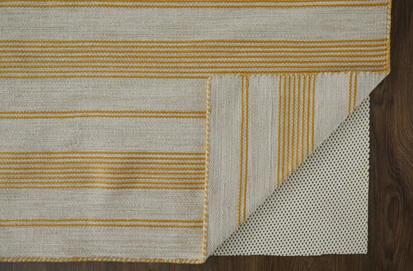 Homeroots 4' X 6' Yellow And Ivory Striped Dhurrie Hand Woven Stain Resistant Area Rug Yellow,Ivory Other Material 511669