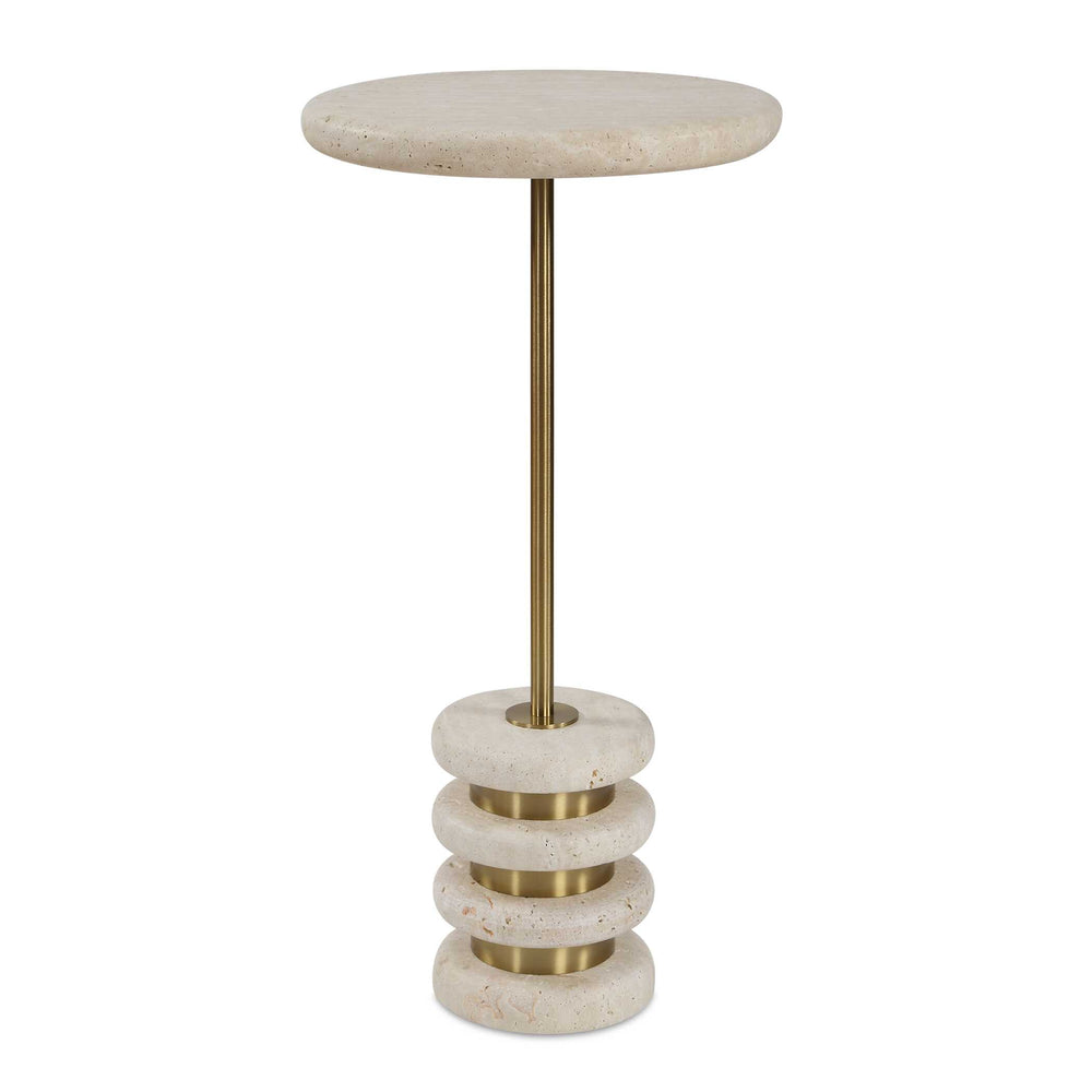 Uttermost Uttermost Adames Natural Travertine Top Accent Table with Brushed Brass Tiered Base 51166