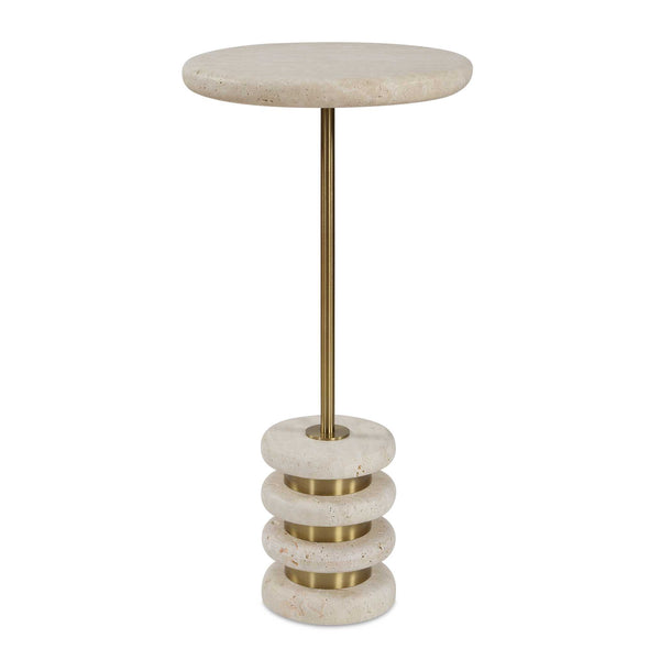 Uttermost Uttermost Adames Natural Travertine Top Accent Table with Brushed Brass Tiered Base 51166