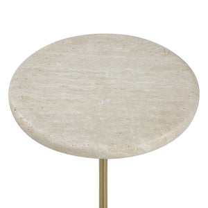 Uttermost Adames Natural Travertine Top Accent Table with Brushed Brass Tiered Base