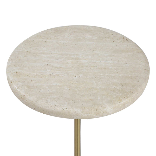 Uttermost Adames Natural Travertine Top Accent Table with Brushed Brass Tiered Base