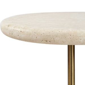 Uttermost Adames Natural Travertine Top Accent Table with Brushed Brass Tiered Base