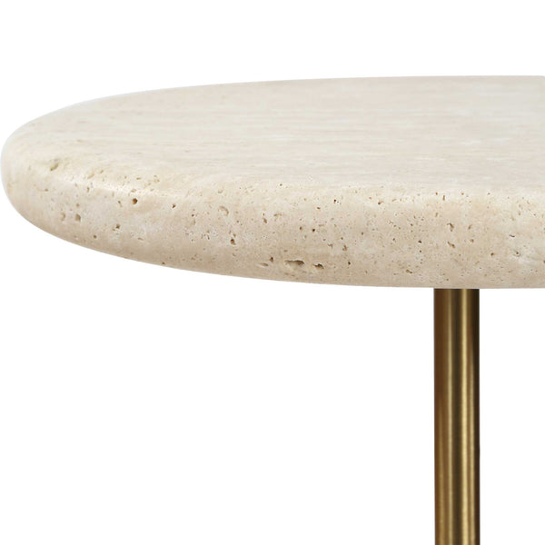 Uttermost Adames Natural Travertine Top Accent Table with Brushed Brass Tiered Base