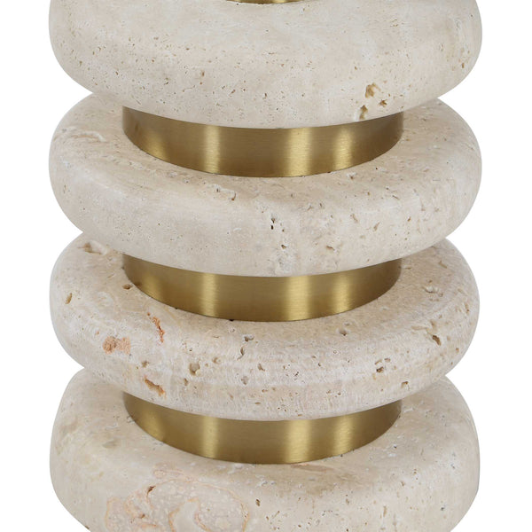 Uttermost Adames Natural Travertine Top Accent Table with Brushed Brass Tiered Base
