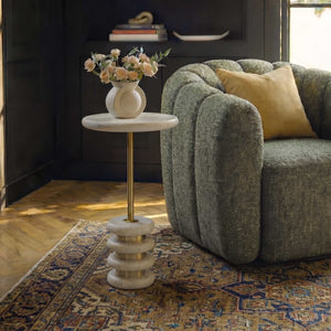 Uttermost Adames Natural Travertine Top Accent Table with Brushed Brass Tiered Base