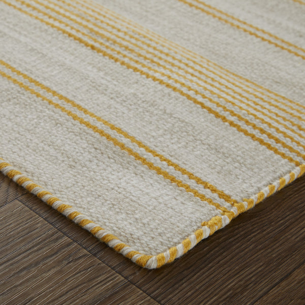 Homeroots 8' X 11' Yellow And Ivory Striped Hand Woven Area Rug Yellow,Ivory Recycled Pet 511671