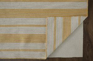 Homeroots 8' X 11' Yellow And Ivory Striped Hand Woven Area Rug Yellow,Ivory Recycled Pet 511671