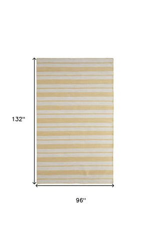 Homeroots 8' X 11' Yellow And Ivory Striped Hand Woven Area Rug Yellow,Ivory Recycled Pet 511671
