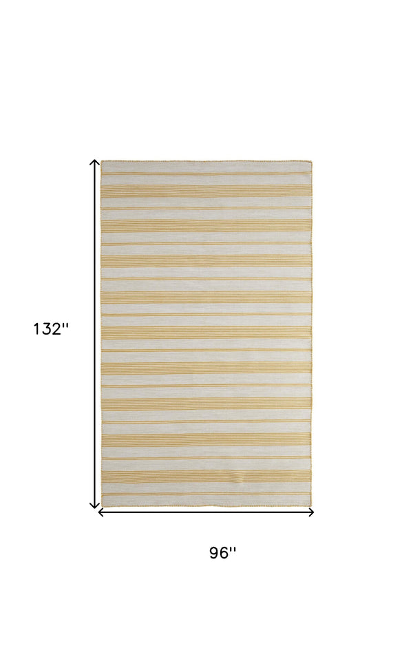 Homeroots 8' X 11' Yellow And Ivory Striped Hand Woven Area Rug Yellow,Ivory Recycled Pet 511671