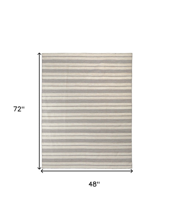 Homeroots 4' X 6' Gray And Ivory Striped Hand Woven Area Rug Gray,Ivory Recycled Pet 511672