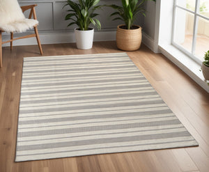 Homeroots 4' X 6' Gray And Ivory Striped Hand Woven Area Rug Gray,Ivory Recycled Pet 511672
