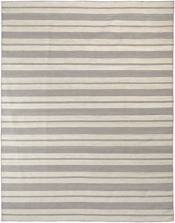 Homeroots 4' X 6' Gray And Ivory Striped Hand Woven Area Rug Gray,Ivory Recycled Pet 511672