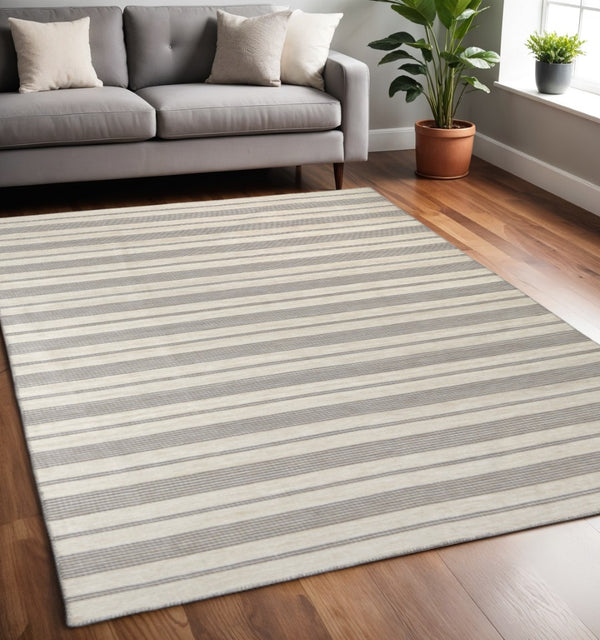 HomeRoots 4' Hand Woven Black and White Striped Area Rug - Eco-Friendly, Durable, and Stylish for Any Room 5' X 8' 511673