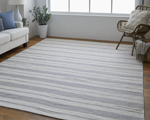 Homeroots 5' X 8' Gray And Ivory Striped Dhurrie Hand Woven Stain Resistant Area Rug Gray,Ivory Other Material 511673