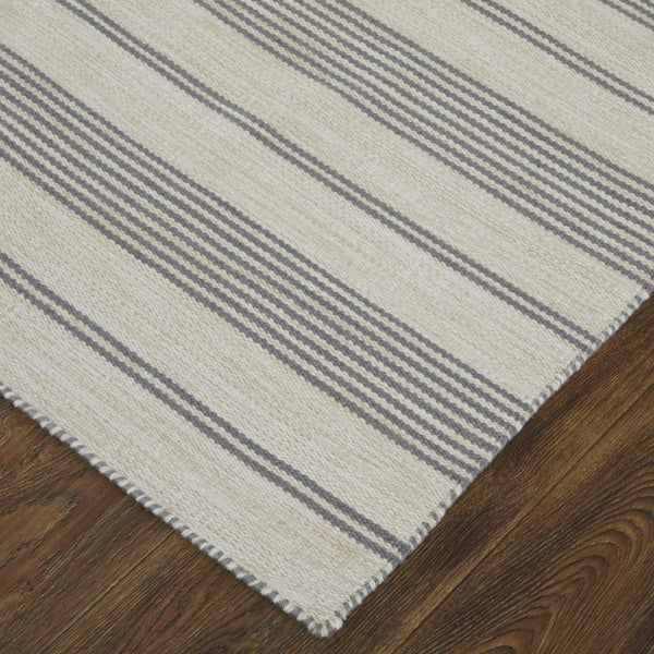 Homeroots 5' X 8' Gray And Ivory Striped Dhurrie Hand Woven Stain Resistant Area Rug Gray,Ivory Other Material 511673
