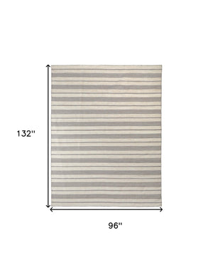 Homeroots 8' X 11' Gray And Ivory Striped Hand Woven Area Rug Gray,Ivory Recycled Pet 511674