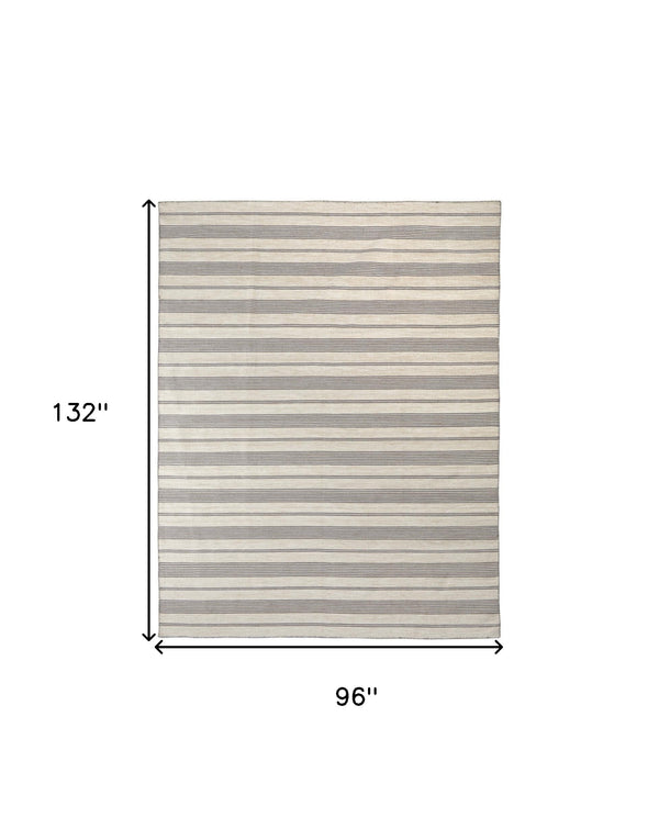 Homeroots 8' X 11' Gray And Ivory Striped Hand Woven Area Rug Gray,Ivory Recycled Pet 511674
