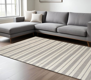 Homeroots 8' X 11' Gray And Ivory Striped Hand Woven Area Rug Gray,Ivory Recycled Pet 511674