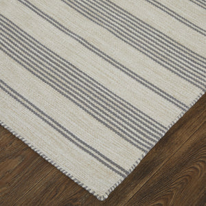 Homeroots 8' X 11' Gray And Ivory Striped Hand Woven Area Rug Gray,Ivory Recycled Pet 511674