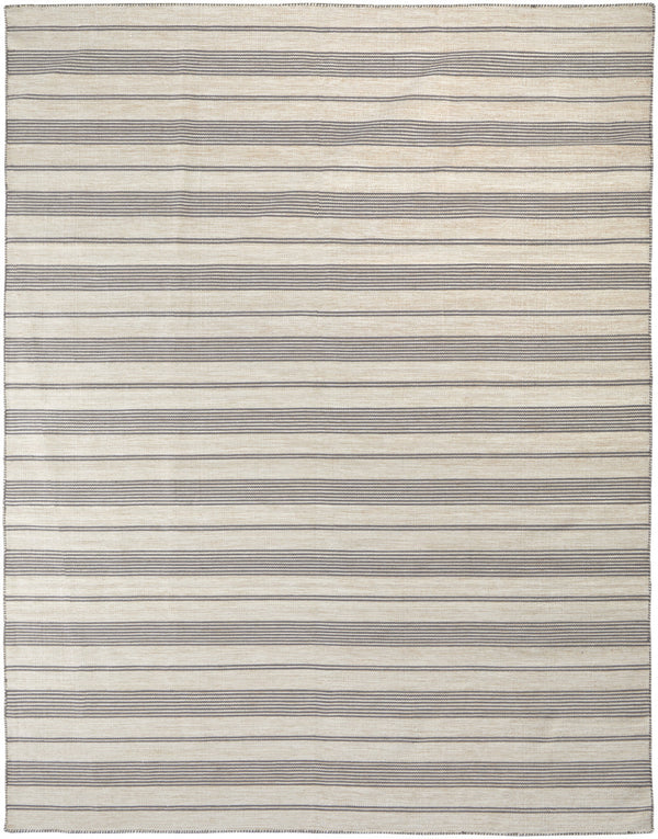 Homeroots 10' X 14' Gray And Ivory Striped Dhurrie Hand Woven Stain Resistant Area Rug Gray,Ivory Other Material 511675
