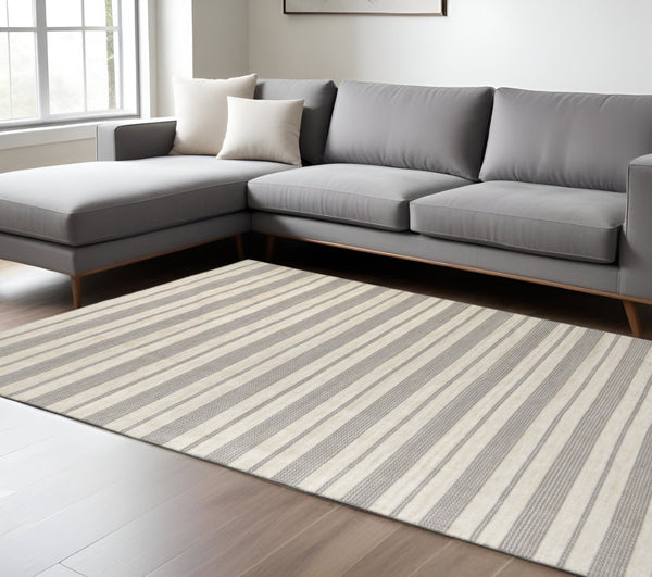 HomeRoots 4' Hand Woven Black and White Striped Area Rug - Eco-Friendly, Durable, and Stylish for Any Room 10' X 14' 511675