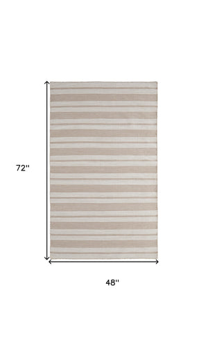 Homeroots 4' X 6' Ivory And Taupe Striped Dhurrie Hand Woven Stain Resistant Area Rug Ivory,Taupe Other Material 511676