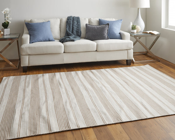 Homeroots 4' X 6' Ivory And Taupe Striped Dhurrie Hand Woven Stain Resistant Area Rug Ivory,Taupe Other Material 511676