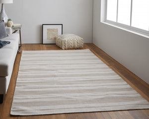 Homeroots 8' X 11' Ivory And Taupe Striped Dhurrie Hand Woven Stain Resistant Area Rug Ivory,Taupe Other Material 511678