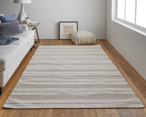 Homeroots 8' X 11' Ivory And Taupe Striped Dhurrie Hand Woven Stain Resistant Area Rug Ivory,Taupe Other Material 511678