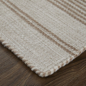 Homeroots 8' X 11' Ivory And Taupe Striped Dhurrie Hand Woven Stain Resistant Area Rug Ivory,Taupe Other Material 511678