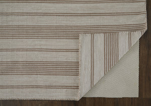 Homeroots 8' X 11' Ivory And Taupe Striped Dhurrie Hand Woven Stain Resistant Area Rug Ivory,Taupe Other Material 511678