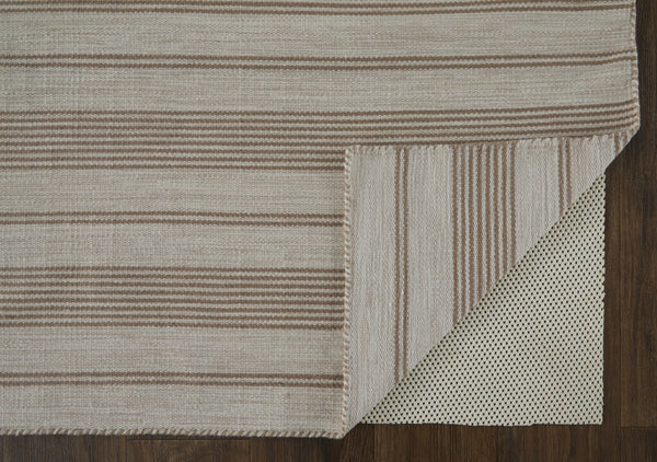 Homeroots 8' X 11' Ivory And Taupe Striped Dhurrie Hand Woven Stain Resistant Area Rug Ivory,Taupe Other Material 511678