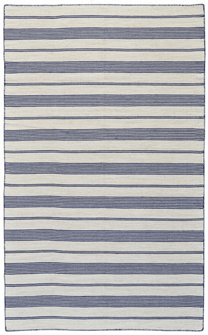 Homeroots 4' X 6' Blue And Ivory Striped Hand Woven Area Rug Blue,Ivory Recycled Pet 511680