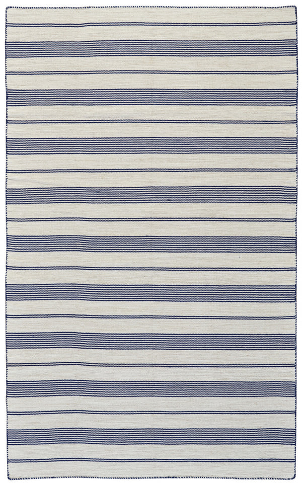 Homeroots 4' X 6' Blue And Ivory Striped Hand Woven Area Rug Blue,Ivory Recycled Pet 511680