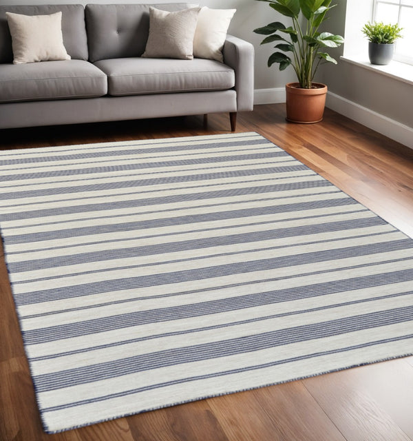 HomeRoots 4' Hand Woven Black and White Striped Area Rug - Eco-Friendly, Durable, and Stylish for Any Room 5' X 8' 511681