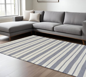 HomeRoots 4' Hand Woven Black and White Striped Area Rug - Eco-Friendly, Durable, and Stylish for Any Room 8' X 11' 511682