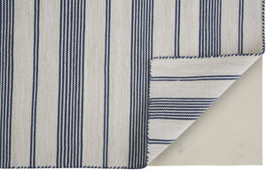 Homeroots 8' X 11' Blue And Ivory Striped Dhurrie Hand Woven Stain Resistant Area Rug Blue,Ivory Other Material 511682