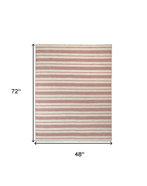 Homeroots 4' X 6' Red And Ivory Striped Hand Woven Area Rug Red,Ivory Recycled Pet 511683