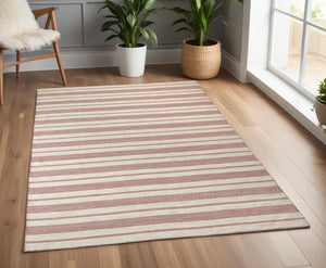 Homeroots 4' X 6' Red And Ivory Striped Hand Woven Area Rug Red,Ivory Recycled Pet 511683