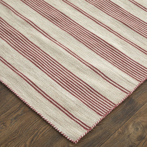 Homeroots 4' X 6' Red And Ivory Striped Hand Woven Area Rug Red,Ivory Recycled Pet 511683
