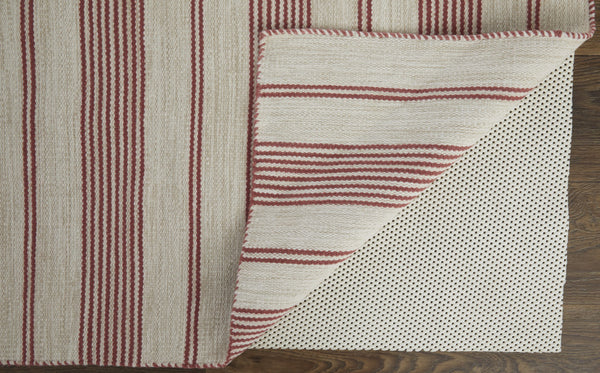 Homeroots 4' X 6' Red And Ivory Striped Hand Woven Area Rug Red,Ivory Recycled Pet 511683