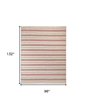 Homeroots 8' X 11' Red And Ivory Striped Hand Woven Area Rug Red,Ivory Recycled Pet 511685