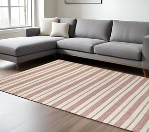 Homeroots 8' X 11' Red And Ivory Striped Hand Woven Area Rug Red,Ivory Recycled Pet 511685