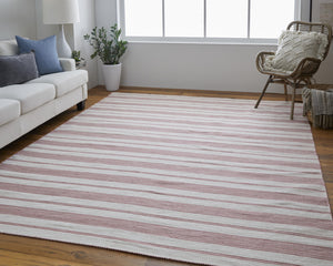 Homeroots 8' X 11' Red And Ivory Striped Hand Woven Area Rug Red,Ivory Recycled Pet 511685