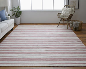 Homeroots 8' X 11' Red And Ivory Striped Hand Woven Area Rug Red,Ivory Recycled Pet 511685