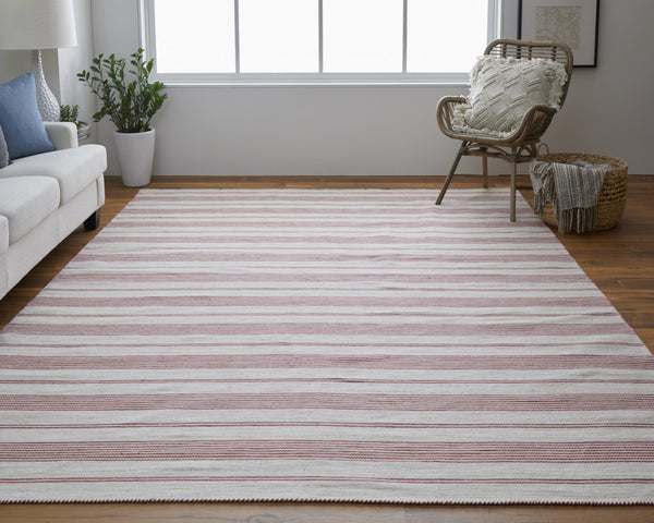 Homeroots 10' X 14' Red And Ivory Striped Dhurrie Hand Woven Stain Resistant Area Rug Red,Ivory Other Material 511686