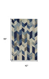 Homeroots 4' X 6' Blue Ivory And Gray Wool Geometric Tufted Handmade Area Rug Blue,Ivory,Gray Wool 511687