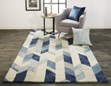 Homeroots 4' X 6' Blue Ivory And Gray Wool Geometric Tufted Handmade Area Rug Blue,Ivory,Gray Wool 511687