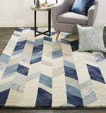 Homeroots 4' X 6' Blue Ivory And Gray Wool Geometric Tufted Handmade Area Rug Blue,Ivory,Gray Wool 511687